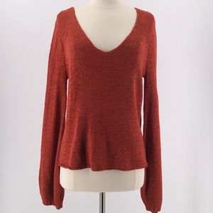 MINKPINK V-Neck Burnt Orange Rust Color Knit Sweater